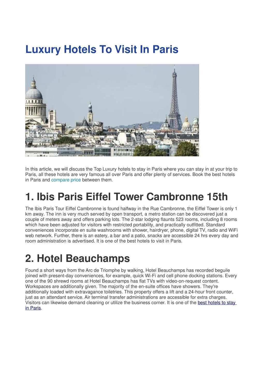 luxury hotels to visit in paris