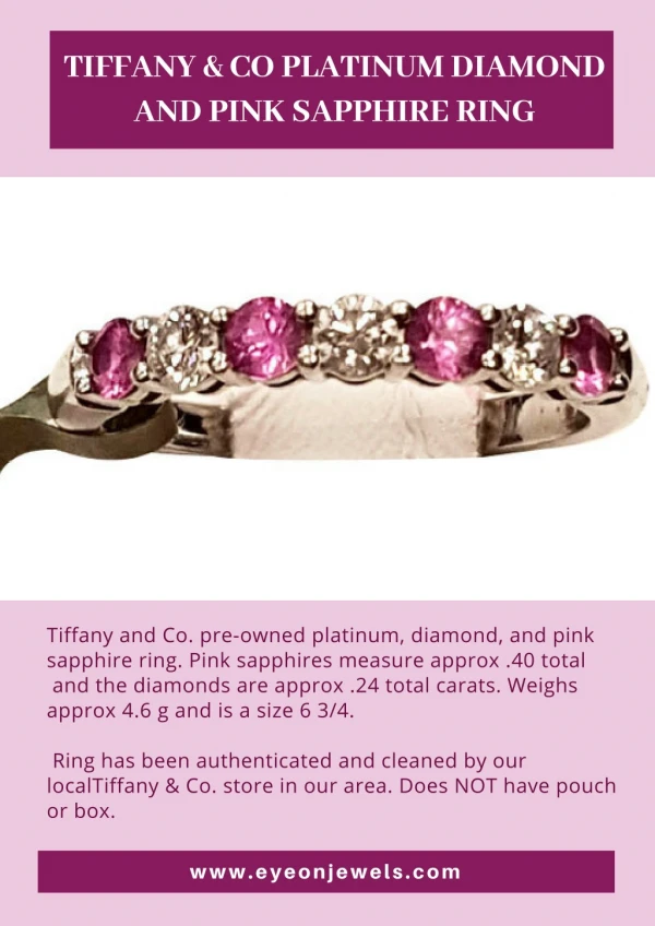 Tiffany & Co Platinum Diamond And Pink Sapphire Ring