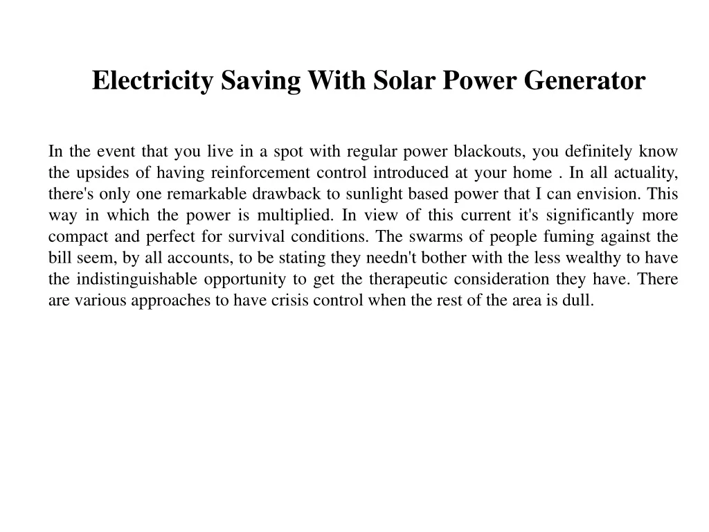 electricity saving with solar power generator