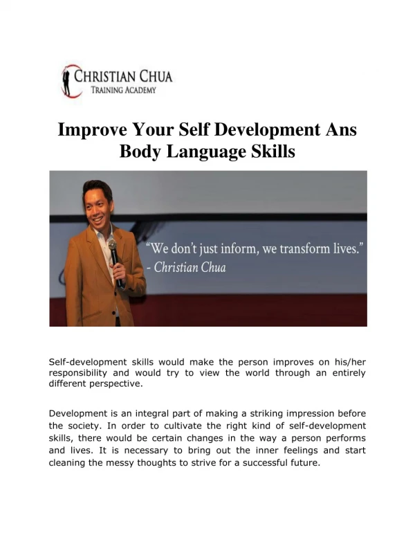 Improve Your Self Development Ans Body Language Skills - Christian Chua