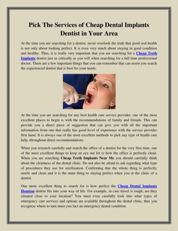 Pick The Services of Cheap Dental Implants Dentist in Your Area