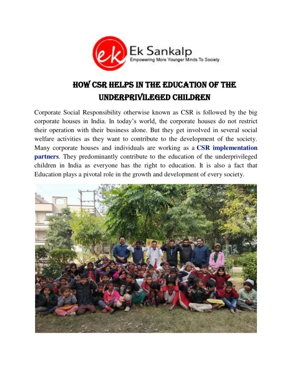 How CSR helps in the education of the underprivileged children