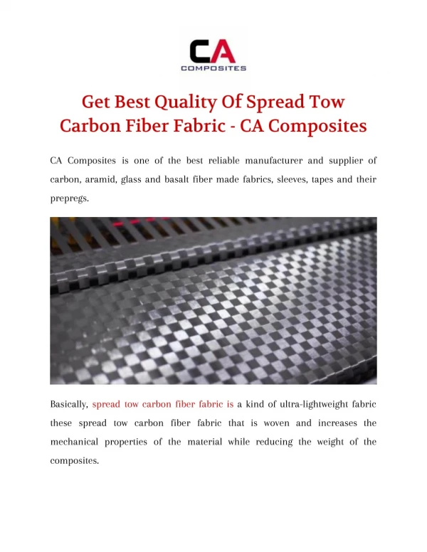 Get Best Quality Of Spread Tow Carbon Fiber Fabric - CA Composites