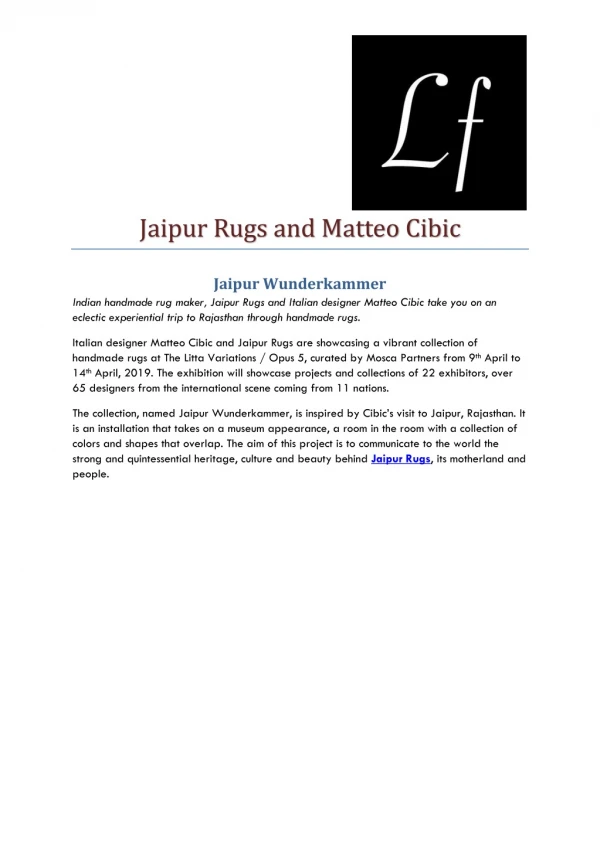 Jaipur Rugs and Matteo Cibic