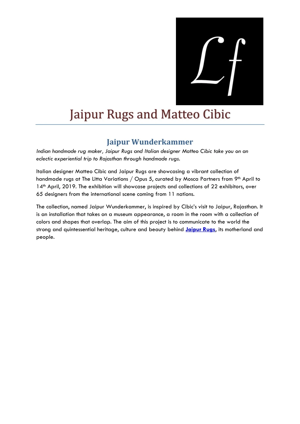 jaipur rugs and matteo cibic