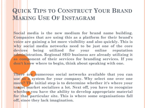 Quick Tips to Construct Your Brand Making Use Of Instagram
