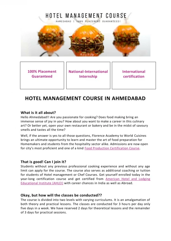 Hotel Management Courses in Ahmedabad – Florence