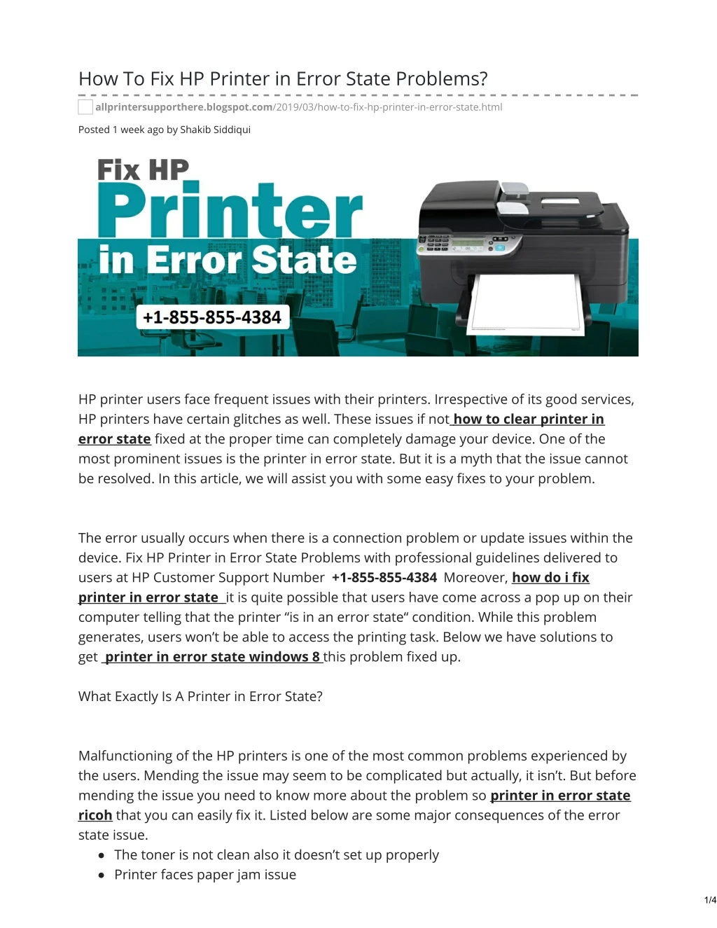 how to fix hp printer in error state problems