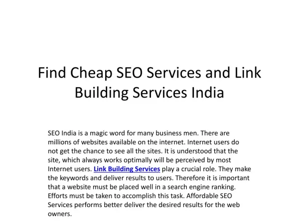 Find Cheap SEO Services and Link Building Services India