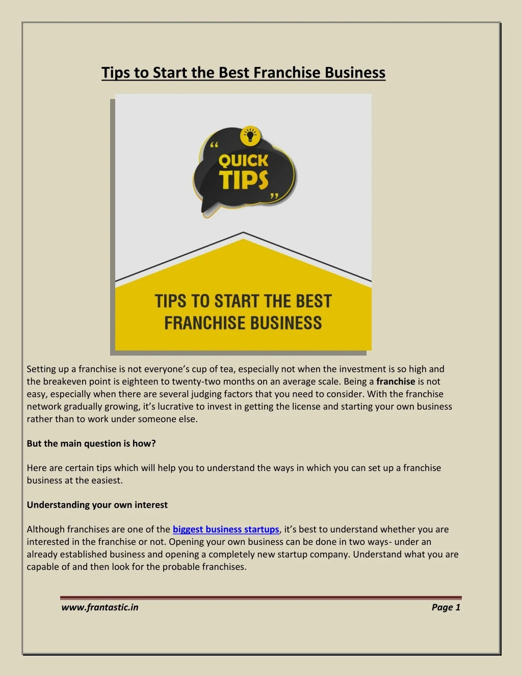 tips to start the best franchise business