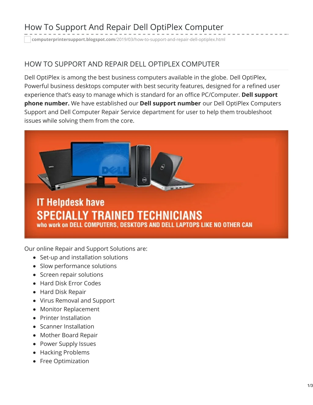how to support and repair dell optiplex computer