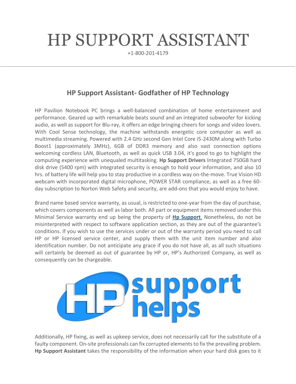 hp support assistant 1 800 201 4179
