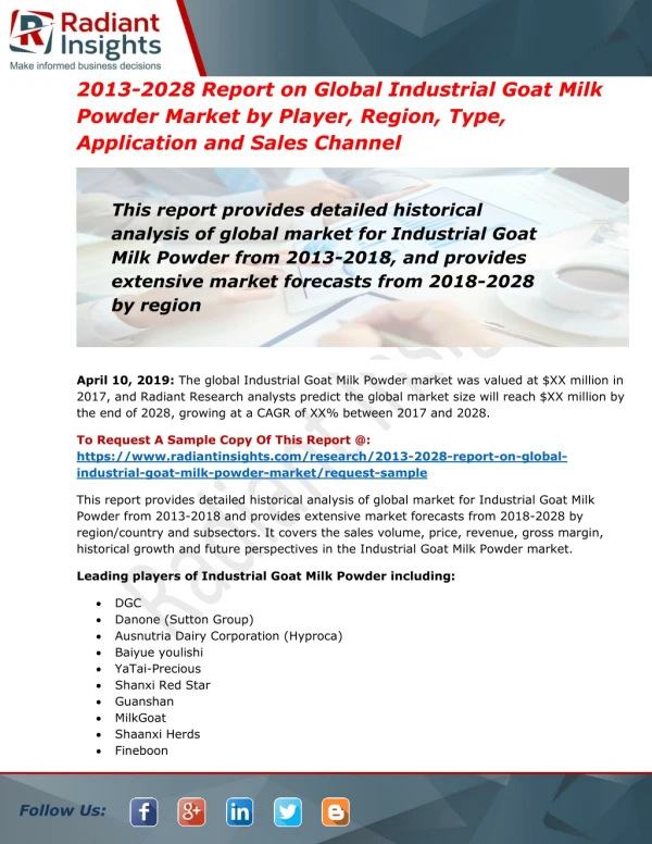 Industrial Goat Milk Powder Market Rising Demand, Growth, Trend & Insights for Next 5 Years