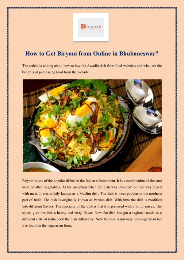 How to get Biryani from online in Bhubaneswar?