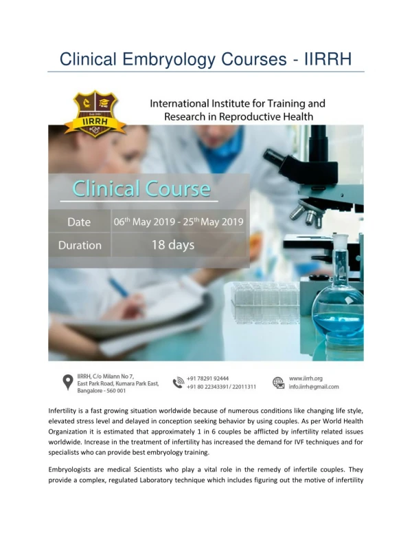 Clinical Embryology Courses - IIRRH