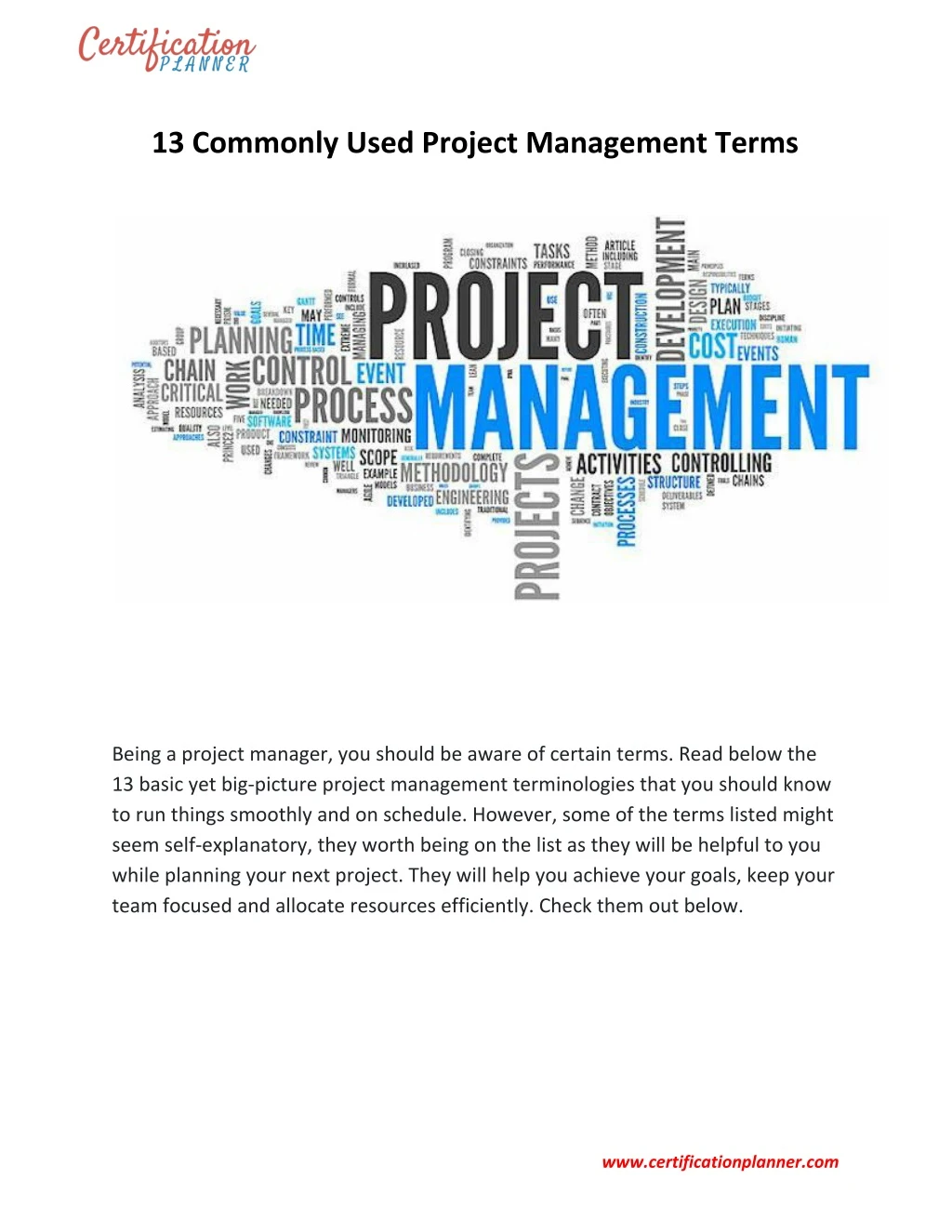 13 commonly used project management terms