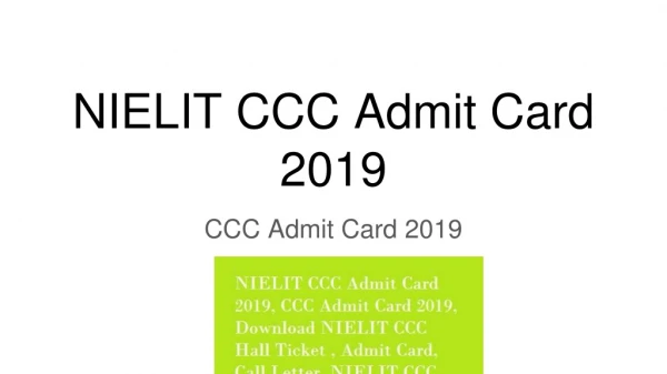 NIELIT CCC Admit Card 2019
