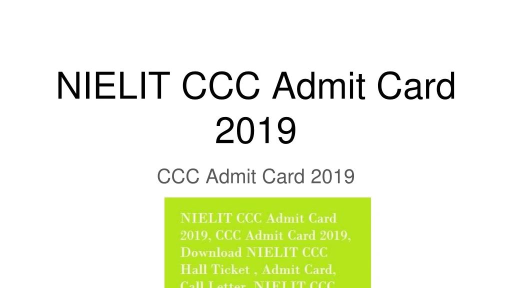 nielit ccc admit card 2019