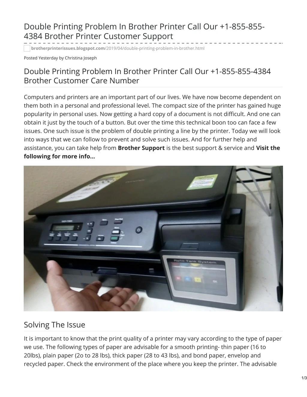 double printing problem in brother printer call