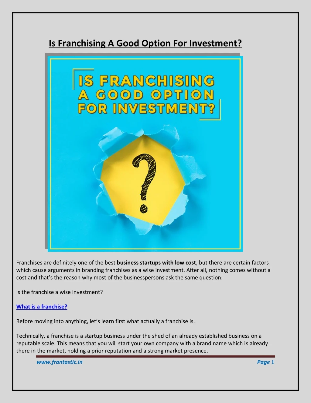 is franchising a good option for investment