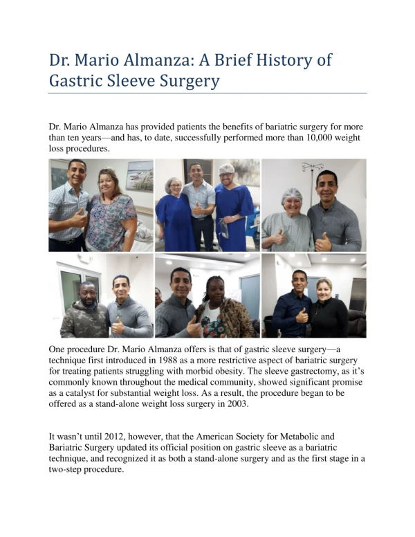 Dr. Mario Almanza: A Brief History of Gastric Sleeve Surgery