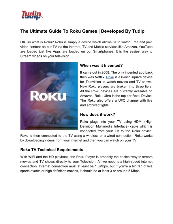 The Ultimate Guide To Roku Games | Developed By Tudip