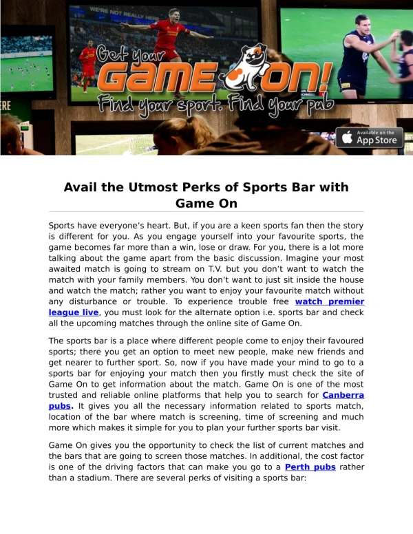Avail the Utmost Perks of Sports Bar with Game On