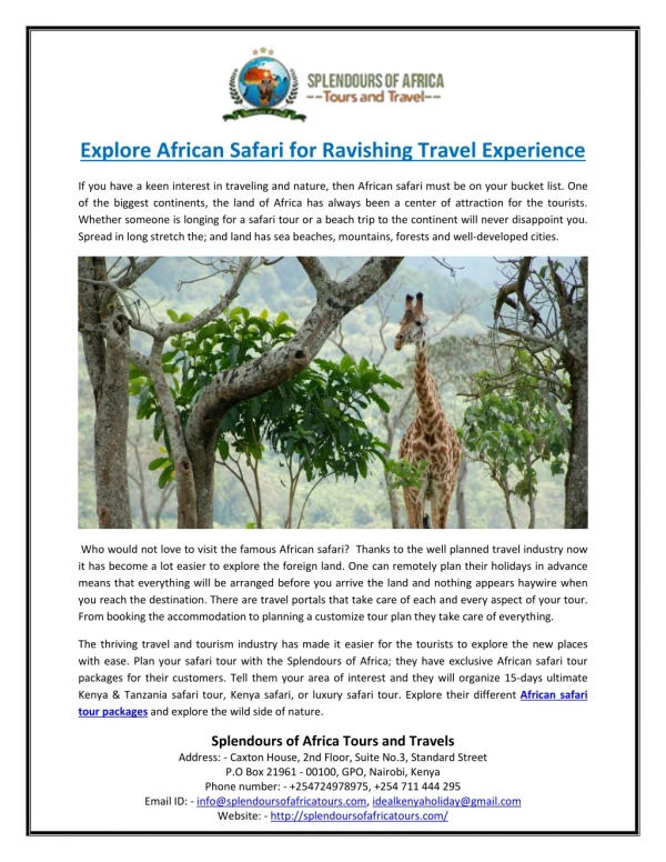 Explore African Safari for Ravishing Travel Experience