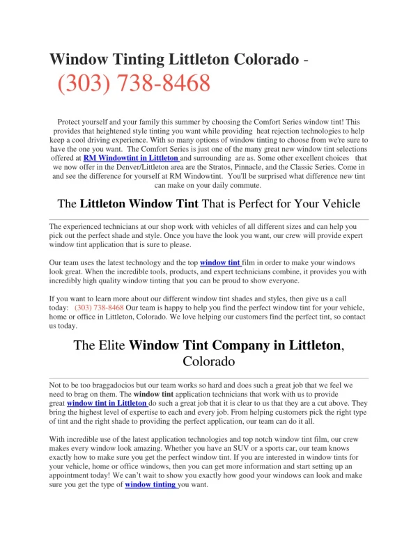 Window Tinting Littleton Colorado