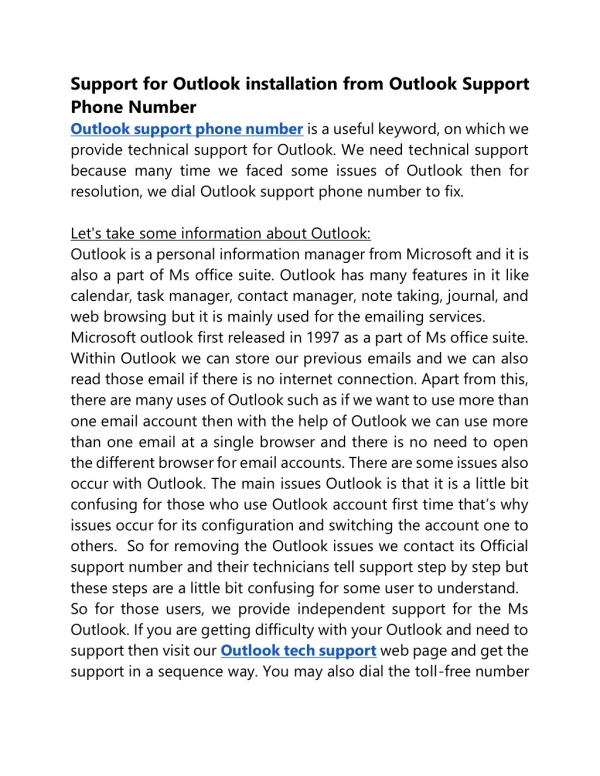 Support for Outlook installation from Outlook Support Phone Number