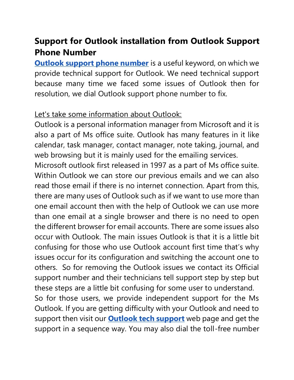 support for outlook installation from outlook