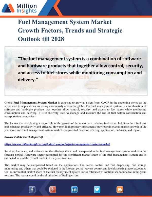 Fuel Management System Market Growth Factors, Trends and Strategic Outlook till 2028