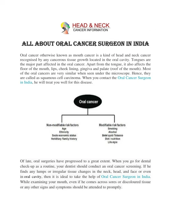 All About Oral Cancer Surgeon in India