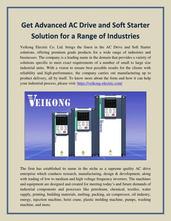 Get Advanced AC Drive and Soft Starter Solution for a Range of Industries