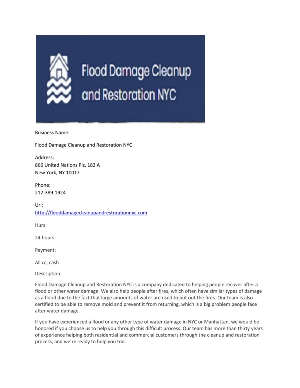 Flood Damage Cleanup and Restoration NYC