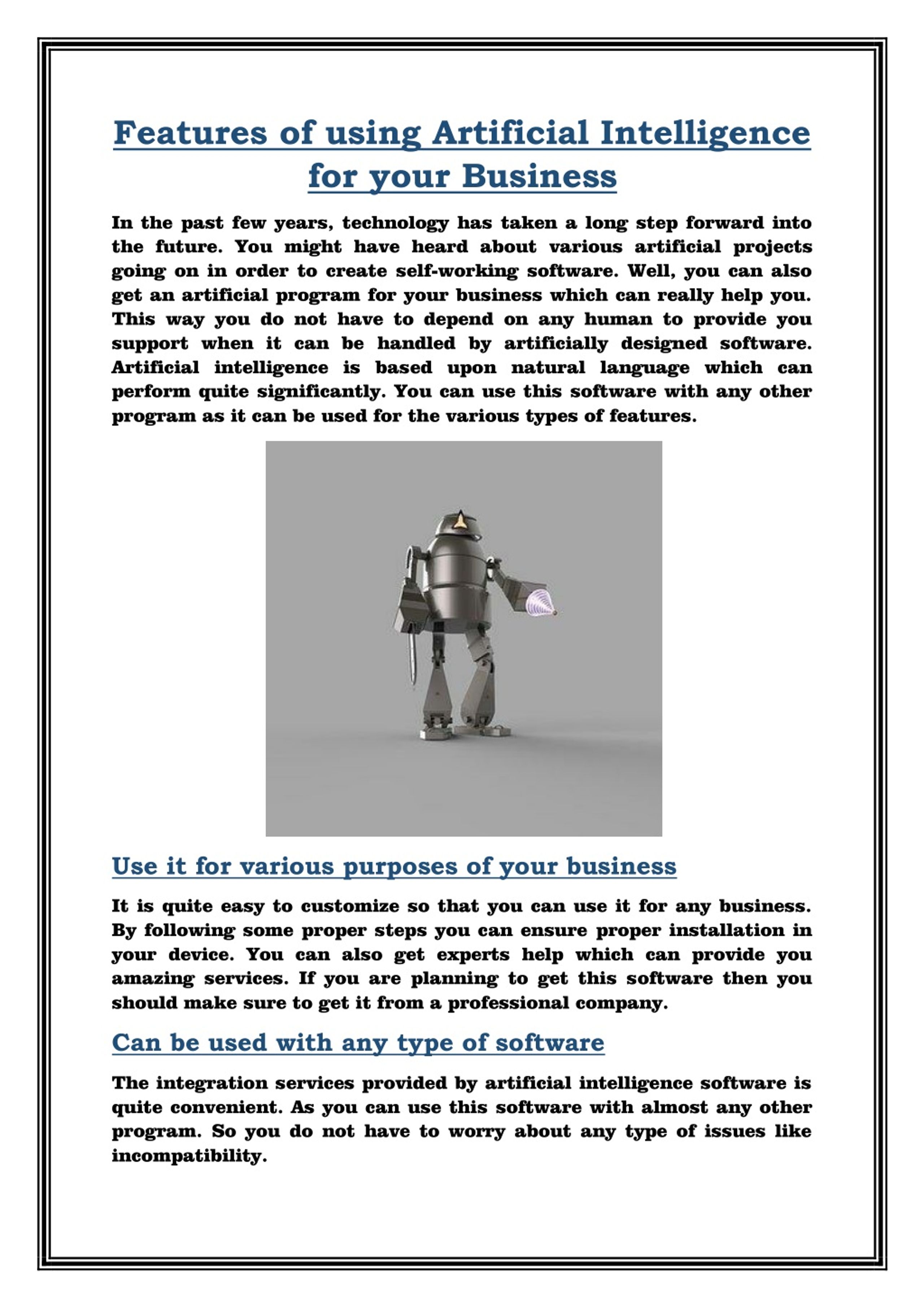 PPT - Features of using Artificial Intelligence for your Business ...