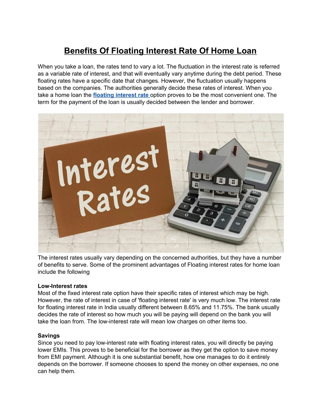 benefits of floating interest rate of home loan