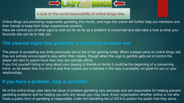 A look at the social responsibility of online bingo sites.