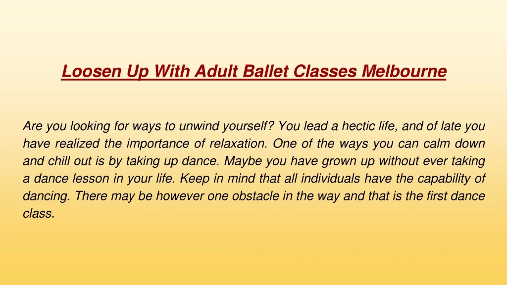 loosen up with adult ballet classes melbourne
