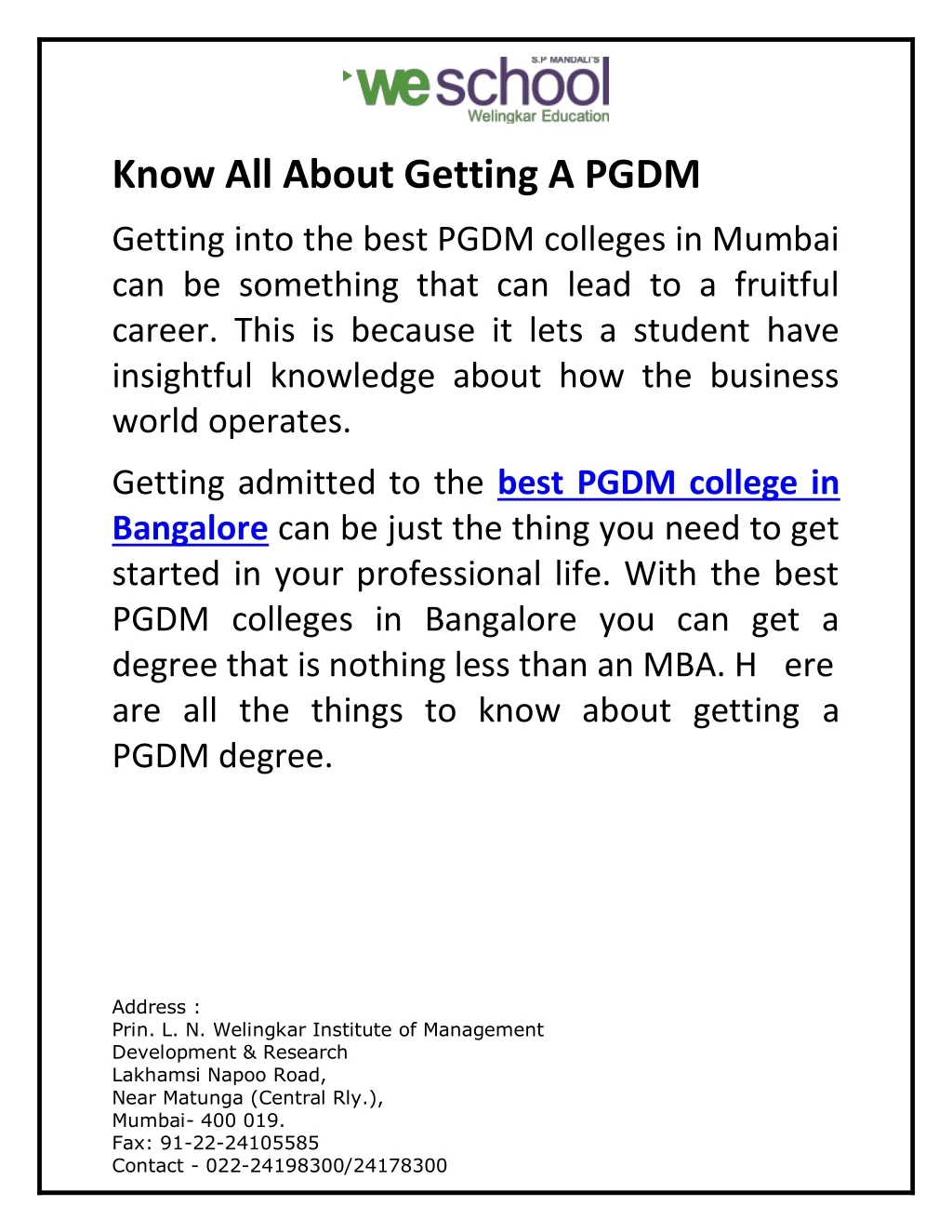 know all about getting a pgdm