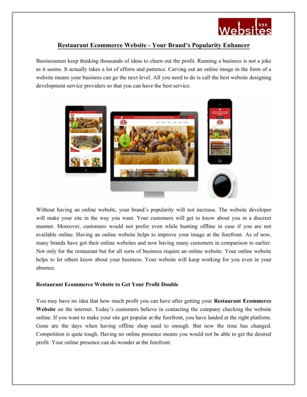 Restaurant Ecommerce Website - Your Brand’s Popularity Enhancer