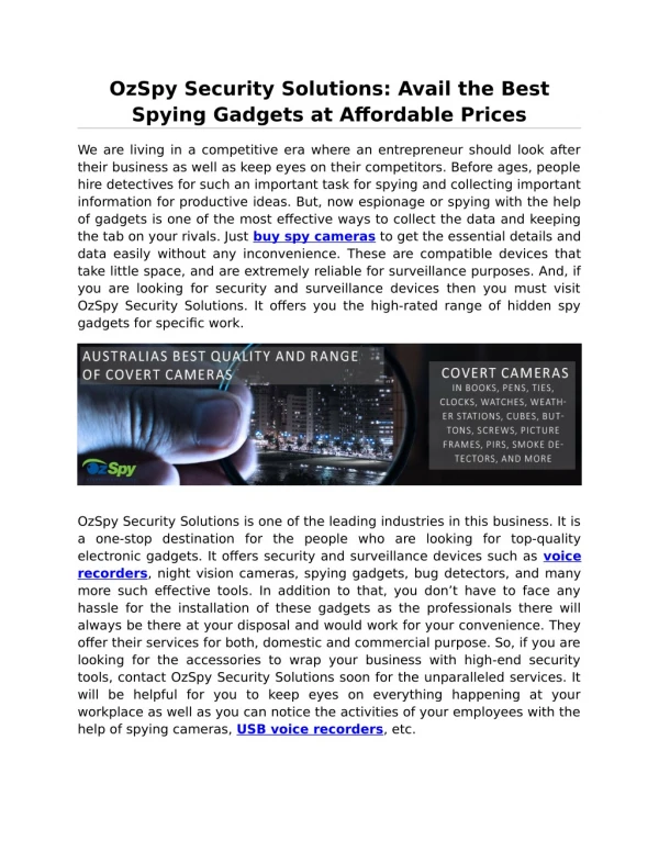 OzSpy Security Solutions: Avail the Best Spying Gadgets at Affordable Prices