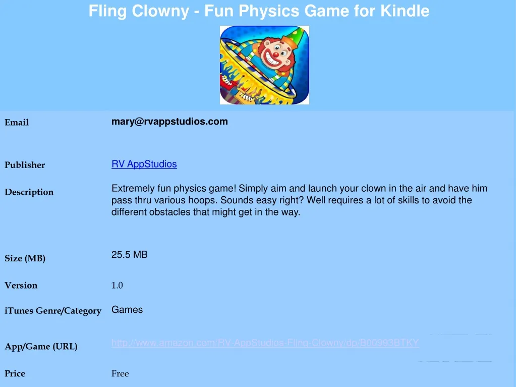 fling clowny fun physics game for kindle