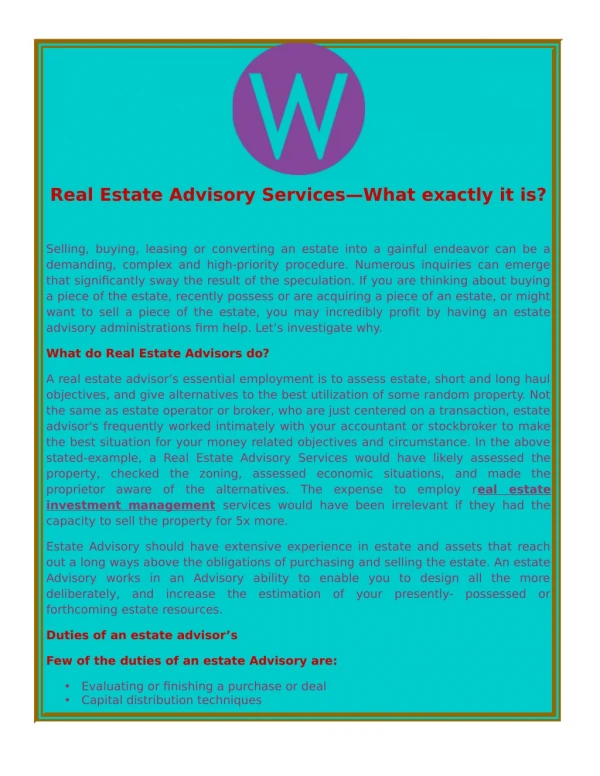 Real Estate Advisory Services—What Exactly it is?