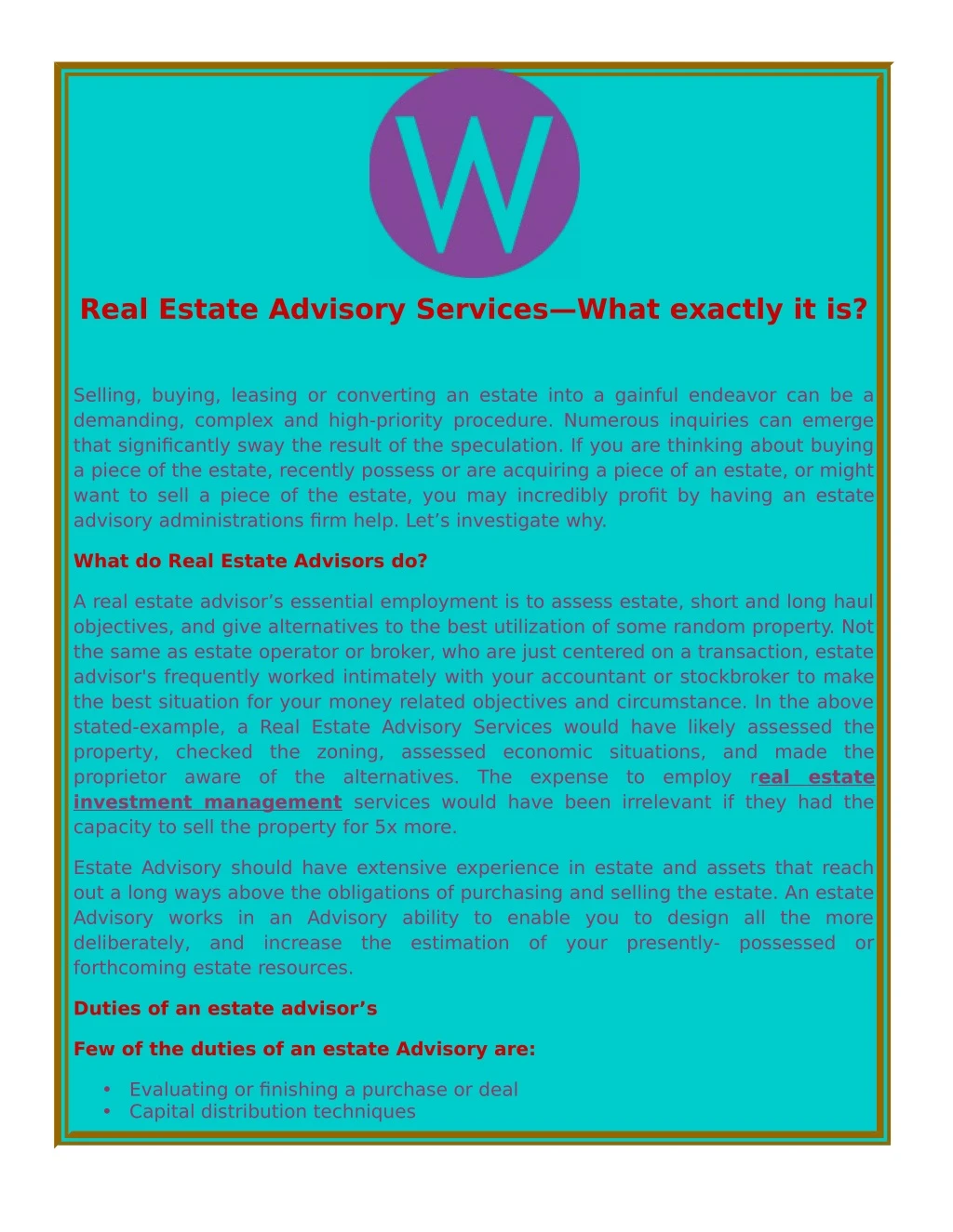 real estate advisory services what exactly it is