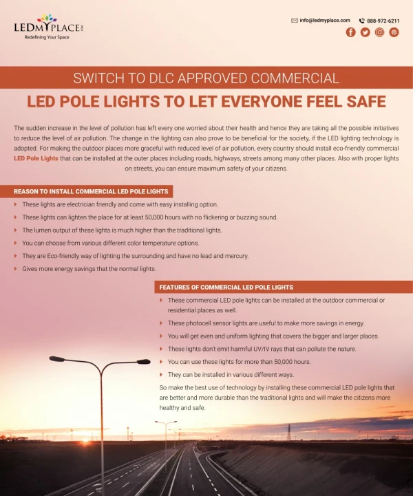 Features Of DLC Approved Commercial LED Pole Lights
