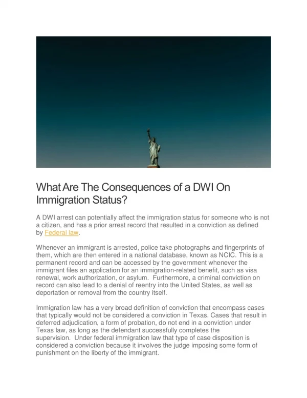 Consequences of Houston DWI on Immigration Status