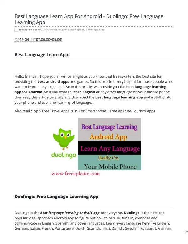 Best Language Learn App For Android - Duolingo Free Language Learning App