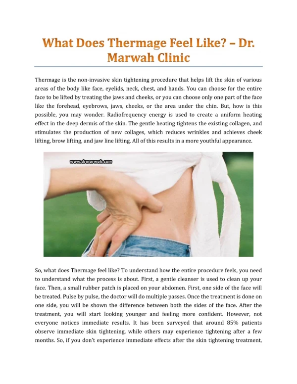 What Does Thermage Feel Like? - Dr. Marwah's Clinic