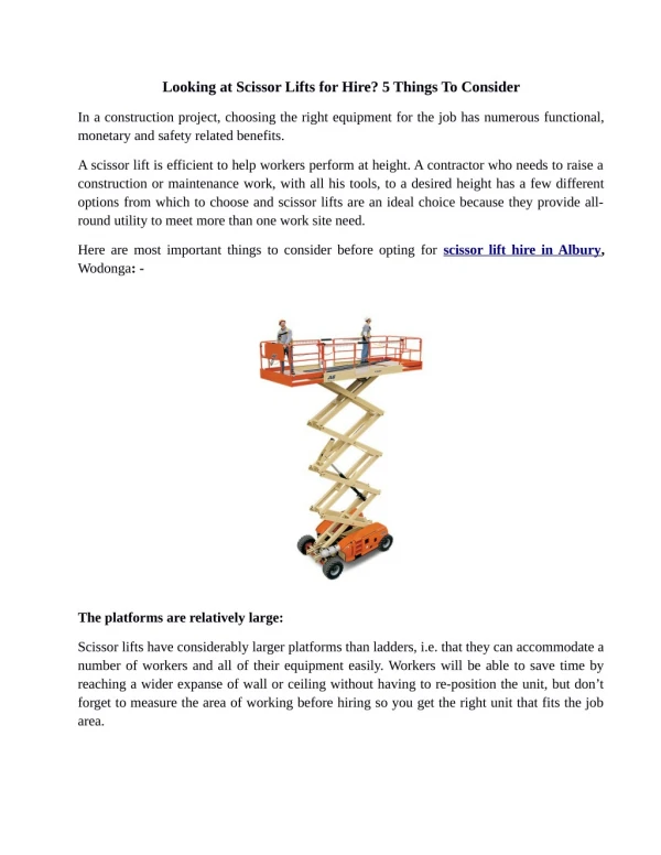 Looking at Scissor Lifts for Hire? 5 Things To Consider